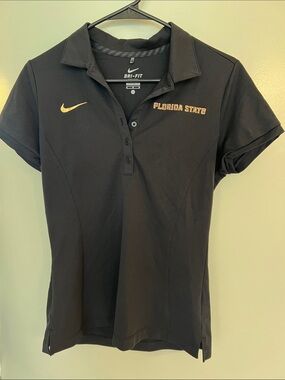 Nike Black Polo with Gold Embroidered Florida State and Swoosh